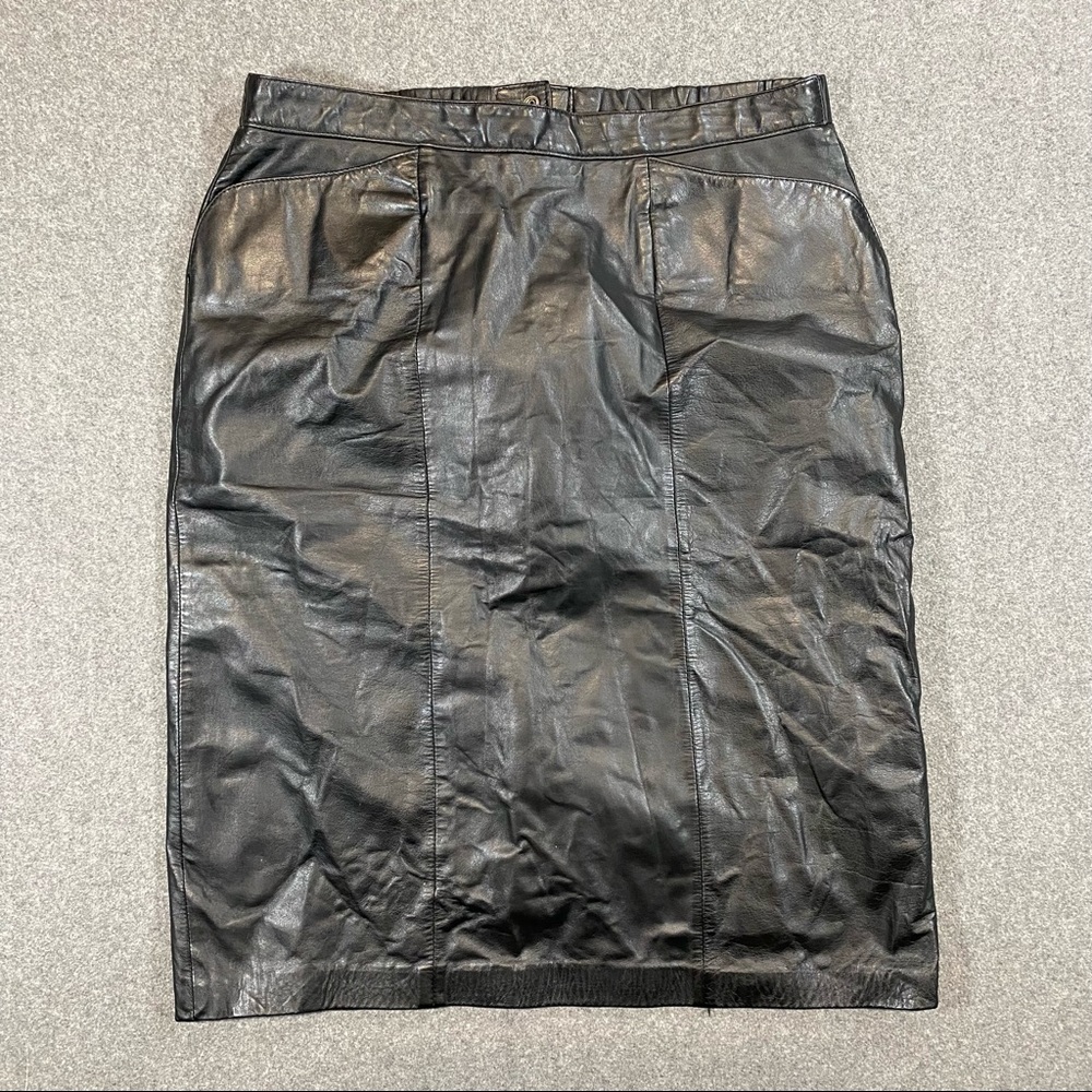 Vintage Leather Skirt - Black - Size 14